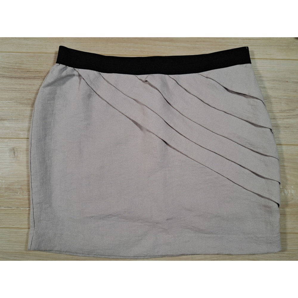 Love21‎ Forever 21 Taupe Pleated Mini Skirt Elastic Waist Size L Grey 10504119